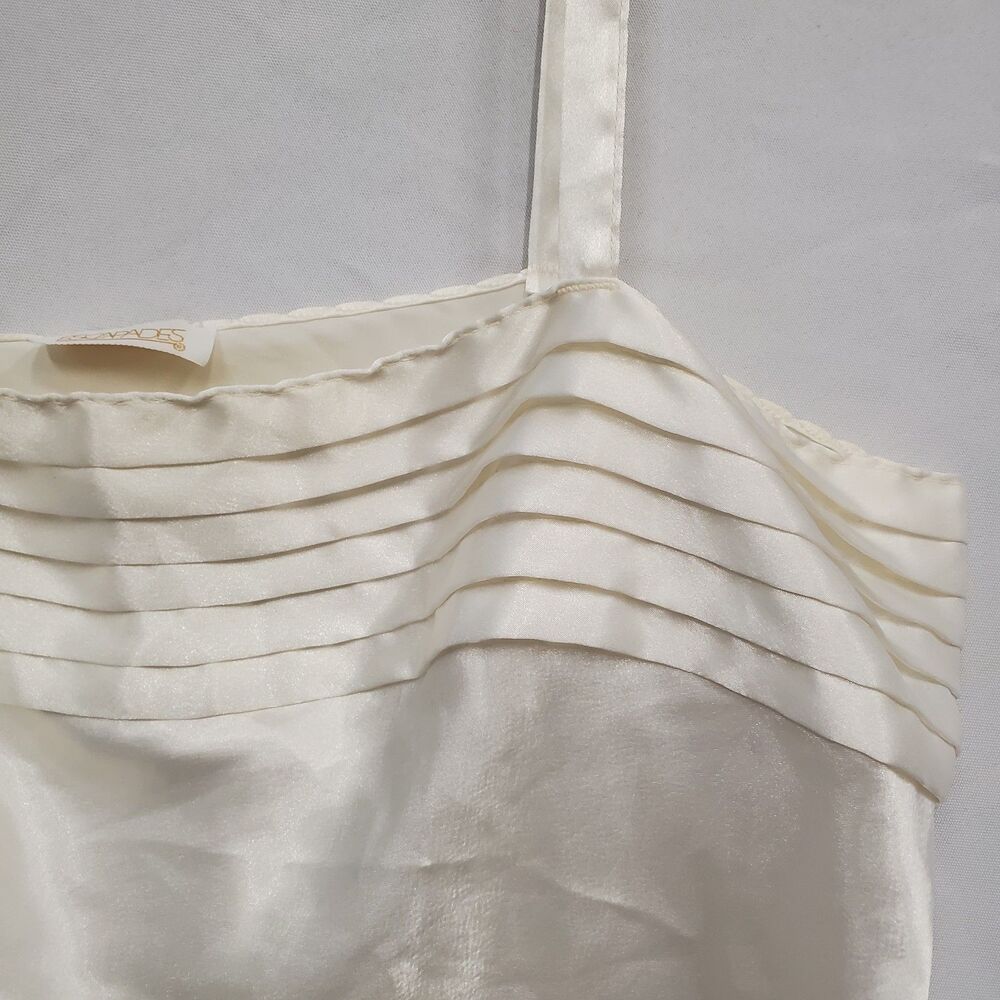 Vintage Ivory Satin Cami Pin Tuck Bust Scallop Hem Quiet Luxury/Minimalist L - Picture 3 of 9